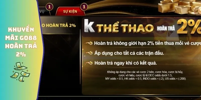 Khuyến mãi GO88 1 Khuyến mãi GO88 hoàn trả 2%